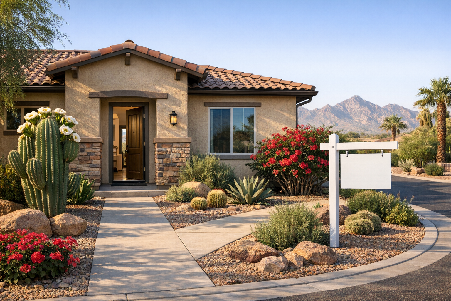 Arizona home with sale sign during a morning of improving mortgage rates